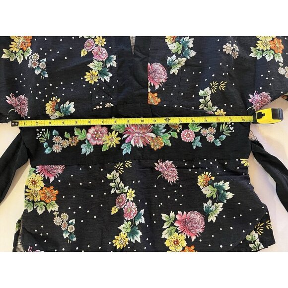 Vintage 90s Carole Little black floral kimono style shirt szS beaded bohemian - Picture 6 of 7
